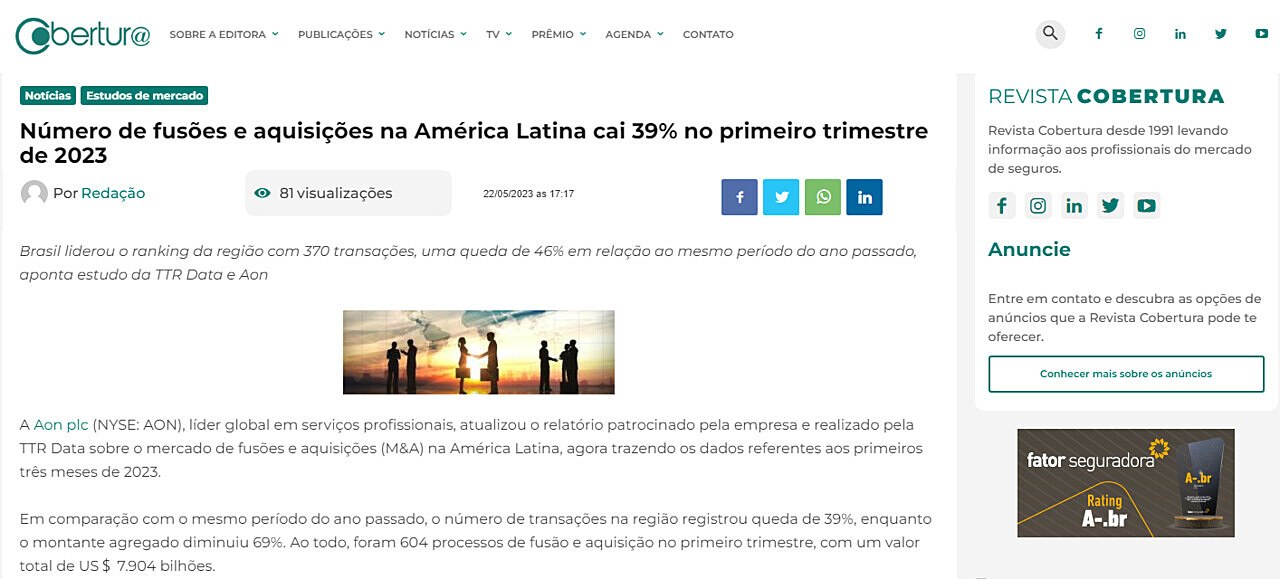 Nmero de fuses e aquisies na Amrica Latina cai 39% no primeiro trimestre de 2023